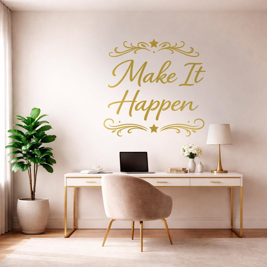 Make It Happen Wall Decal, Motivational Quote, Minimalist Office Decor, Vinyl Lettering