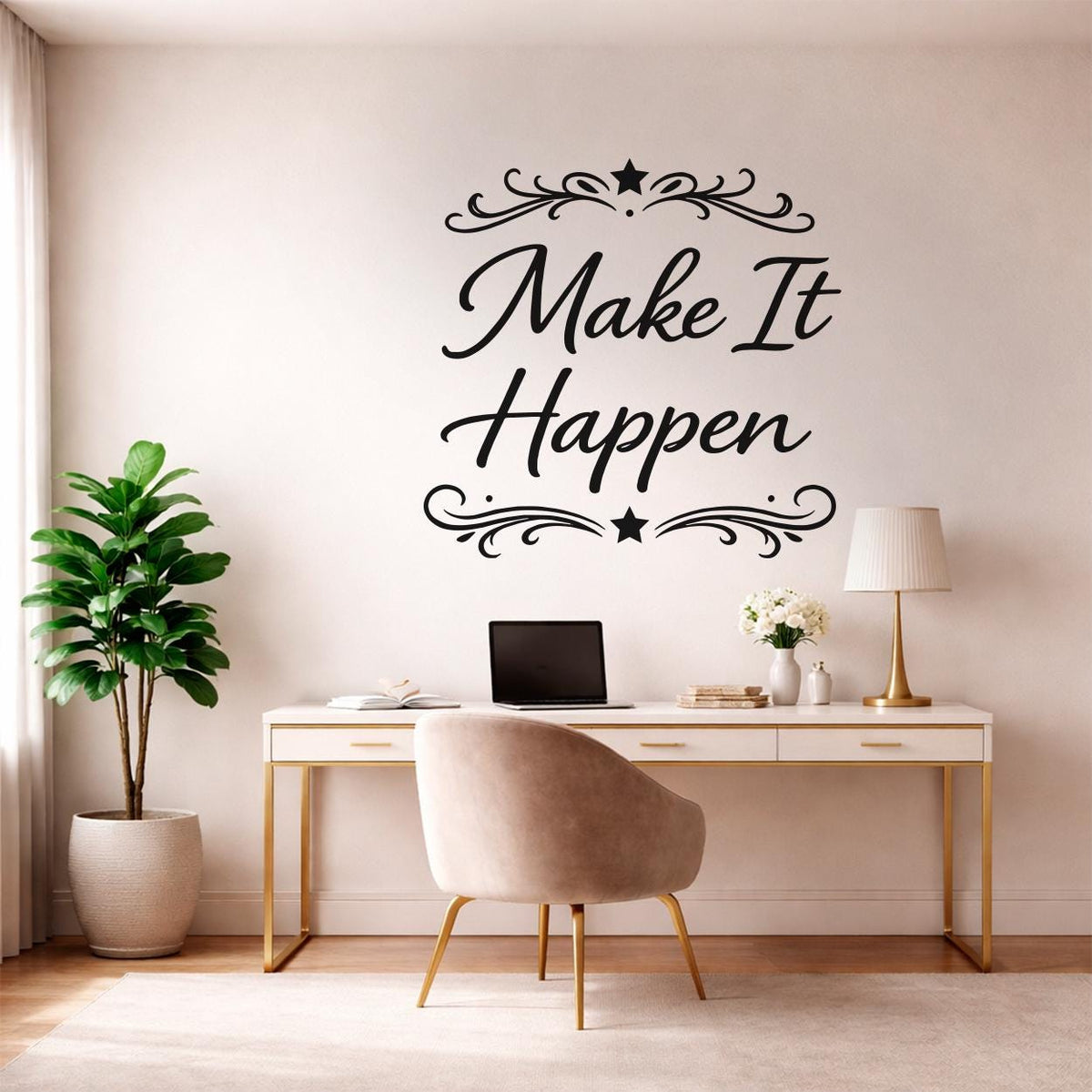 Make It Happen Wall Decal, Motivational Quote, Minimalist Office Decor, Vinyl Lettering