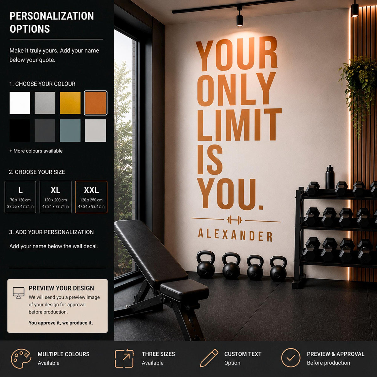 Personalized Home Gym Wall Decal - Your Only Limit Is You - Custom Name Motivational Vinyl Quote for Workout Room & Fitness Decor