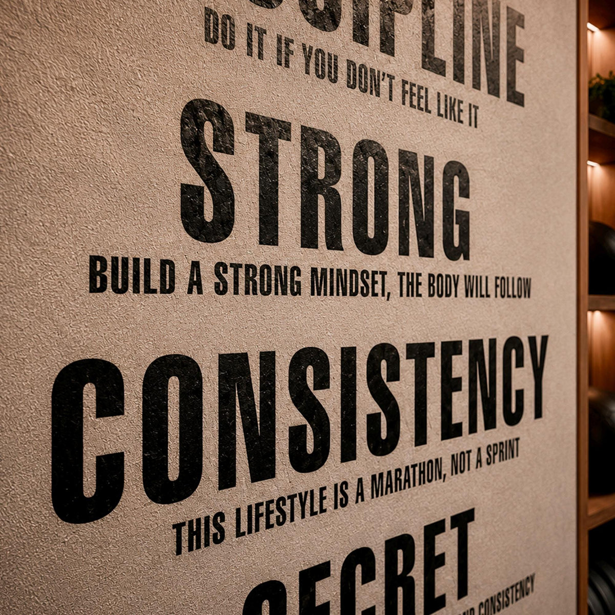 Motivational Gym Wall Decal - Believe Discipline Strong Consistency Secret - Word Art for Home Gym & Workout Room