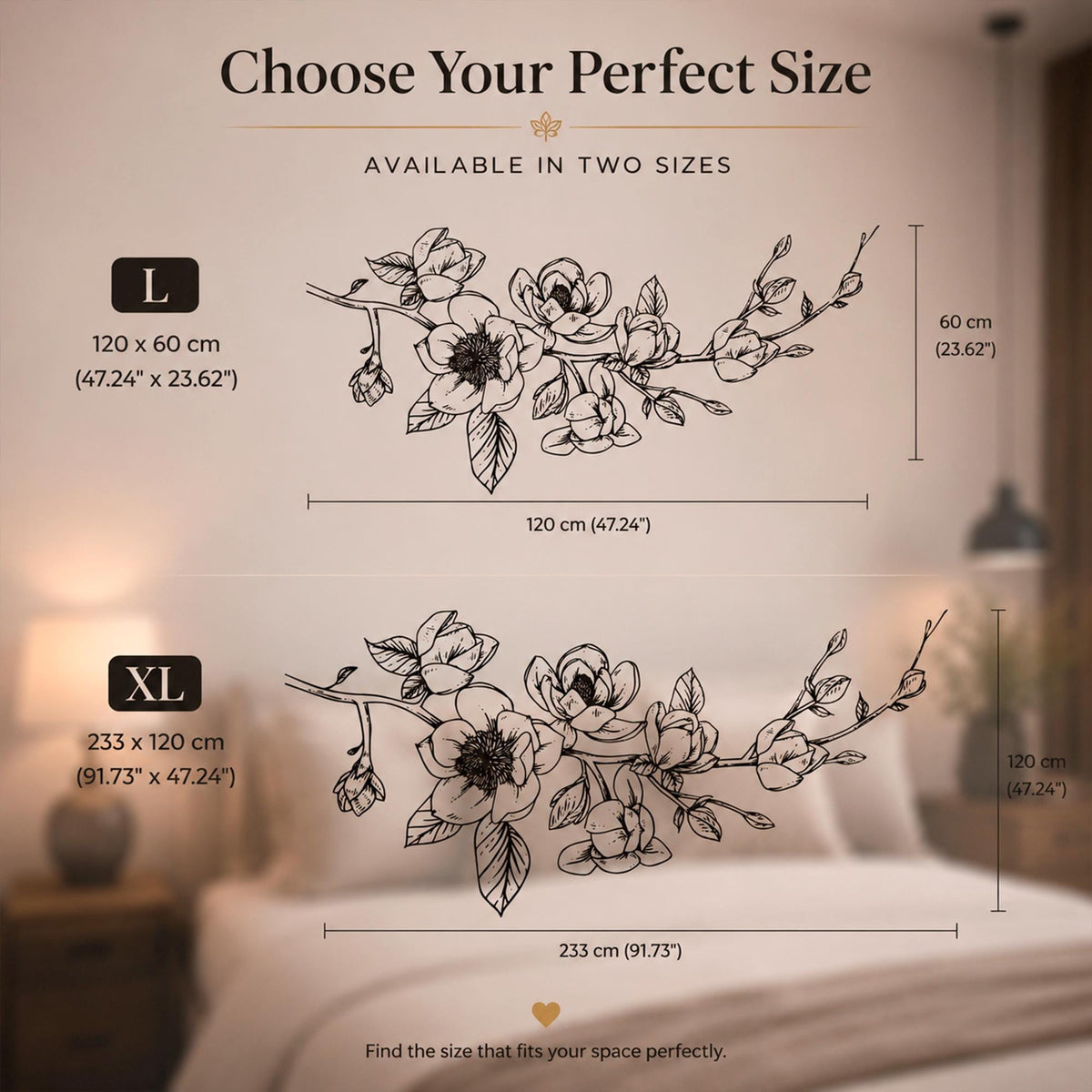 Magnolia Floral Wall Decal: Botanical Corner Art for Bedroom