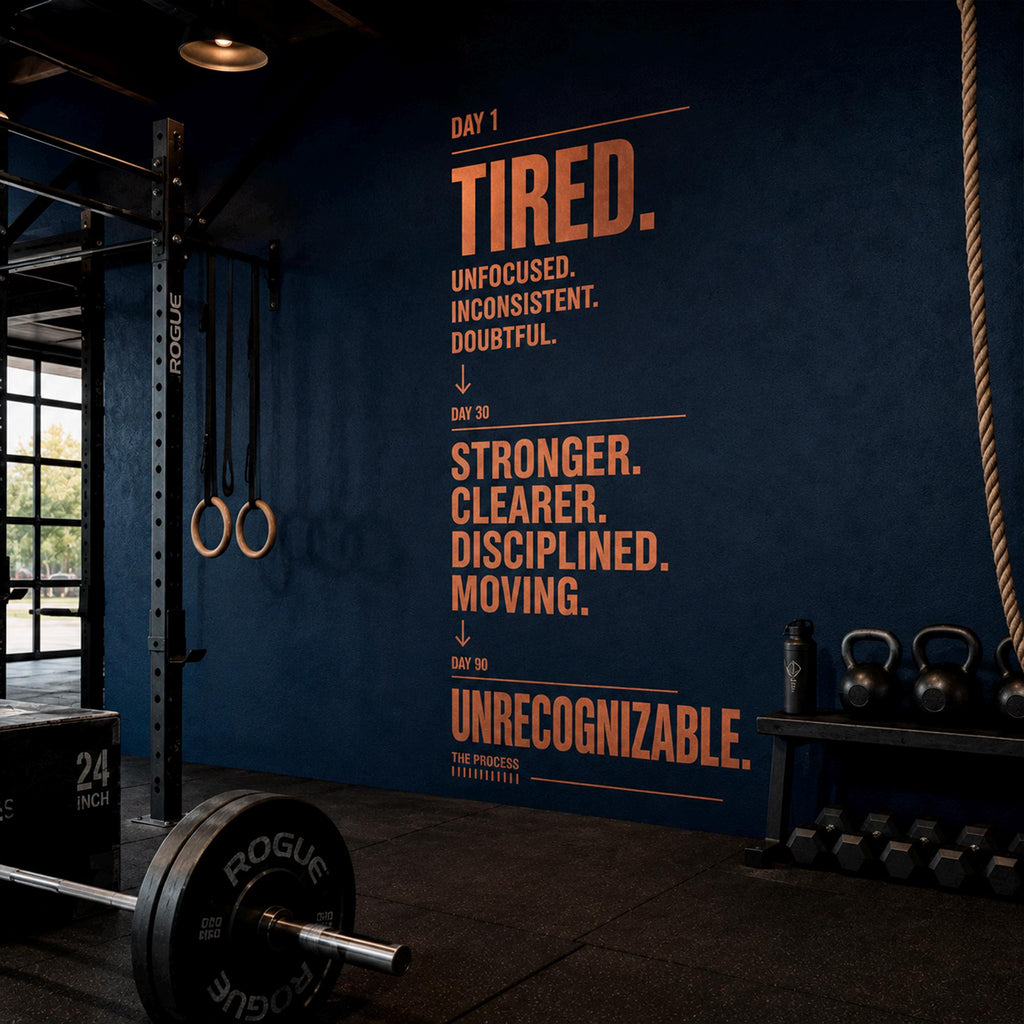 Process Gym Wall Decal, Motivational Vinyl Sticker for Home Gym Decor, Tired to Unrecognizable Workout Wall Art, Fitness Quote Sign