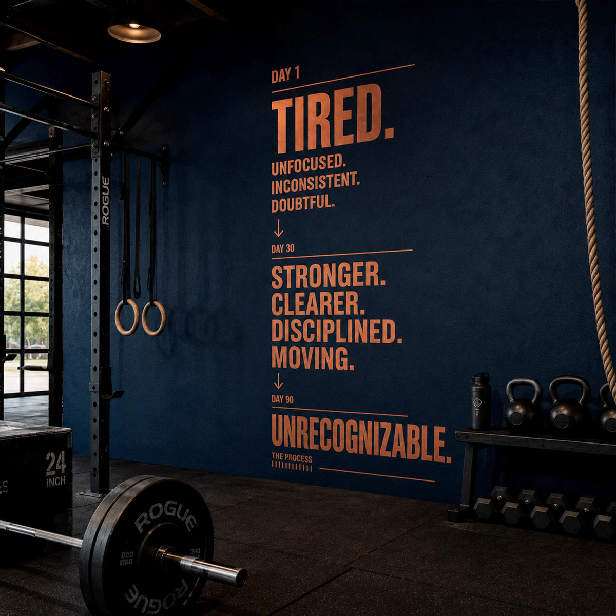 Process Gym Wall Decal, Motivational Vinyl Sticker for Home Gym Decor, Tired to Unrecognizable Workout Wall Art, Fitness Quote Sign