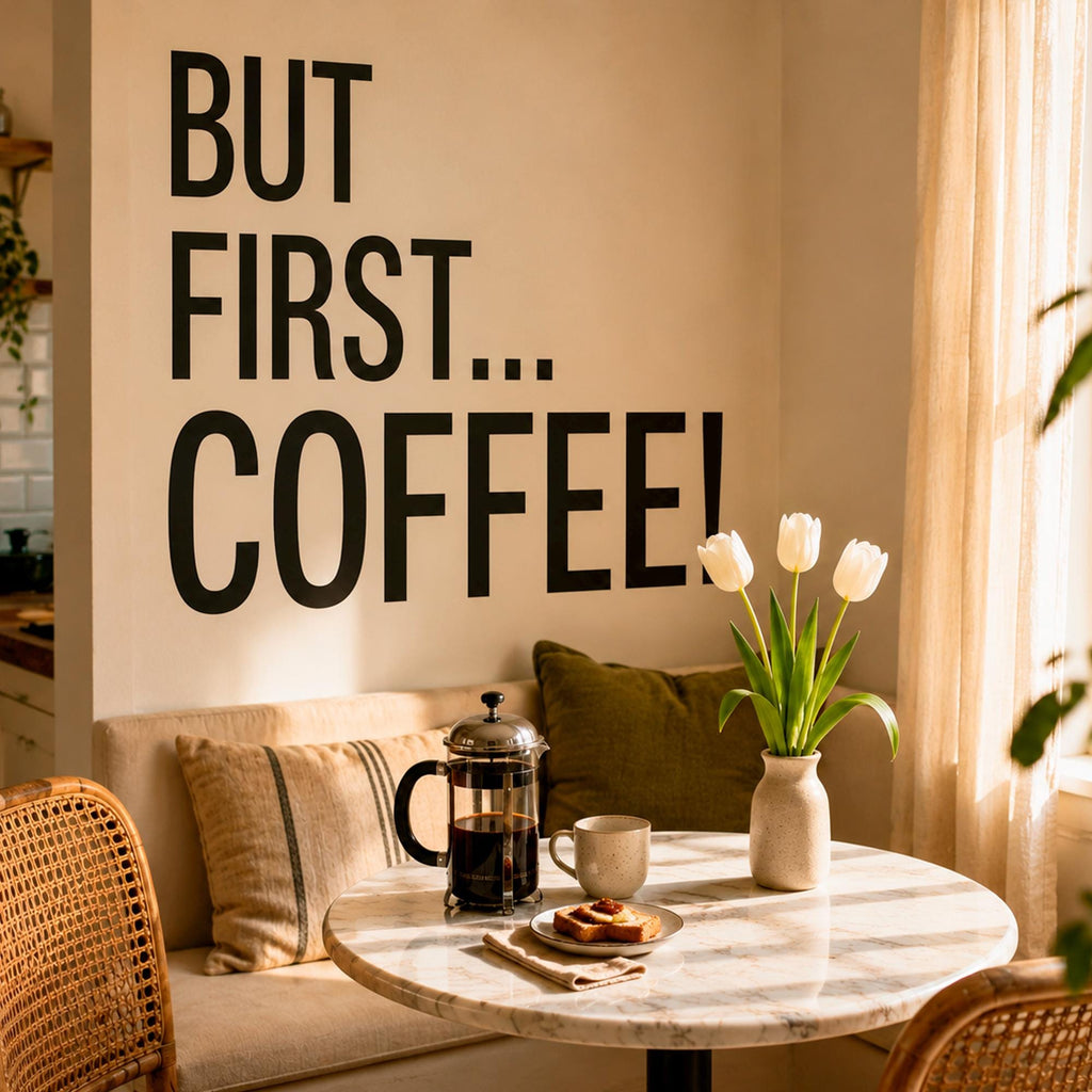 But First Coffee Wall Decal, Coffee Quote Vinyl Sticker for Home Office Decor, Kitchen Coffee Bar Wall Art, Coffee Lover Gift Sign