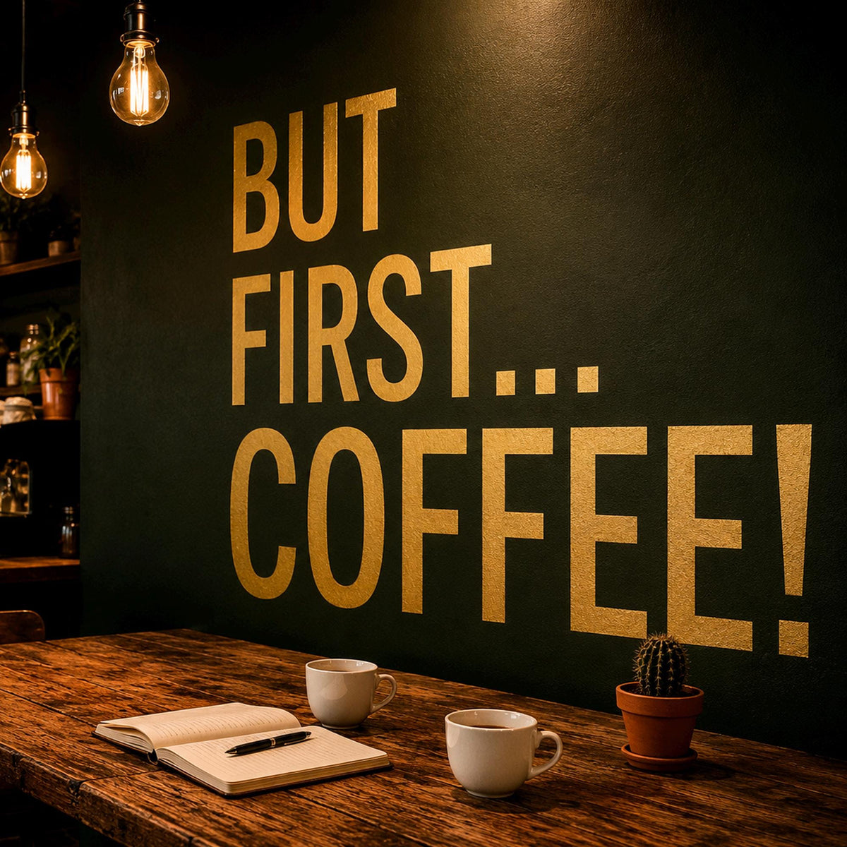But First Coffee Wall Decal, Coffee Quote Vinyl Sticker for Home Office Decor, Kitchen Coffee Bar Wall Art, Coffee Lover Gift Sign