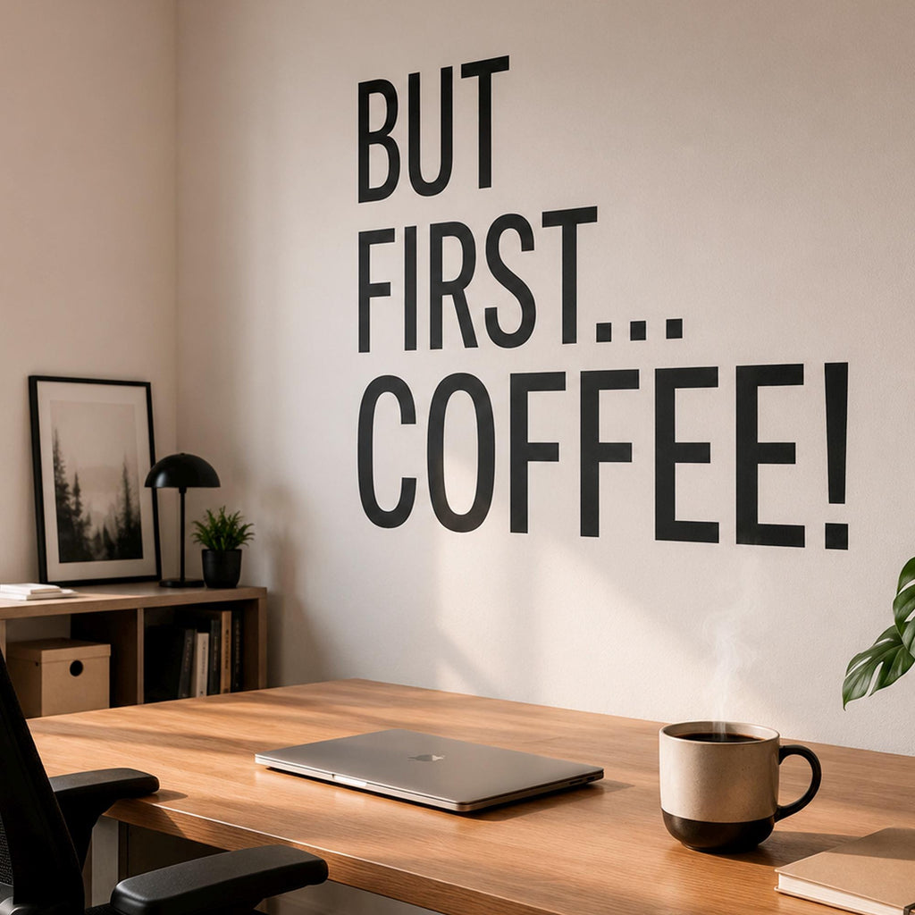 But First Coffee Wall Decal, Coffee Quote Vinyl Sticker for Home Office Decor, Kitchen Coffee Bar Wall Art, Coffee Lover Gift Sign