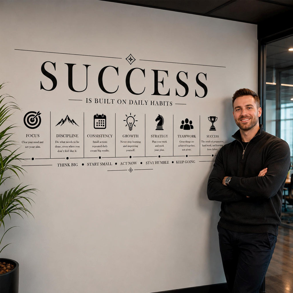 Motivational Office Wall Decal, Success Business Sticker, Productivity Quote Art