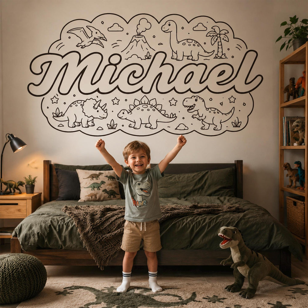 Dinosaur Name Wall Decal for Boys Room, Custom Kids Wall Art, Personalized Dinosaur Nursery Decor, Dino Bedroom Sticker