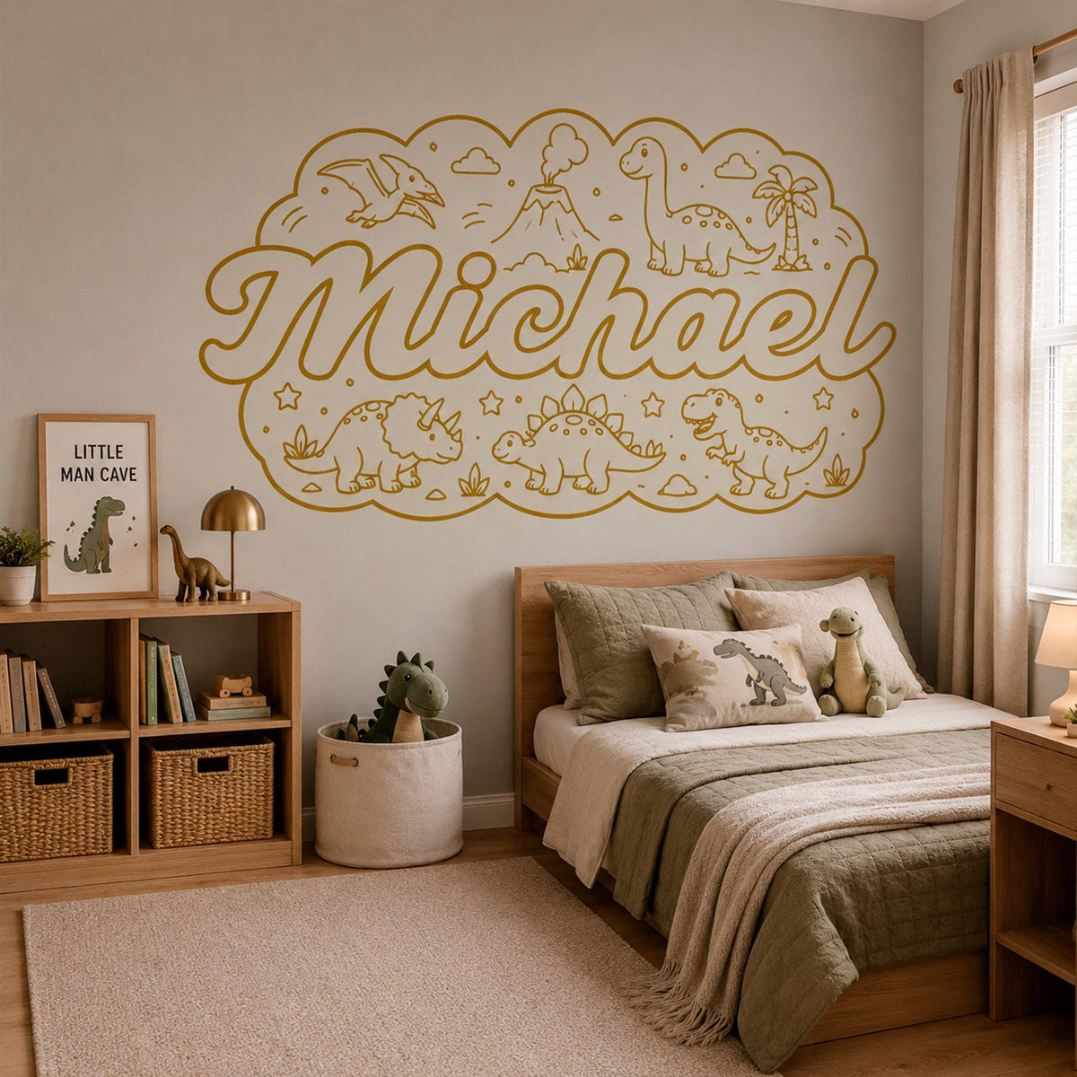 Dinosaur Name Wall Decal for Boys Room, Custom Kids Wall Art, Personalized Dinosaur Nursery Decor, Dino Bedroom Sticker