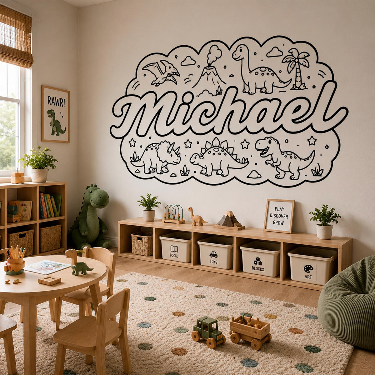 Dinosaur Name Wall Decal for Boys Room, Custom Kids Wall Art, Personalized Dinosaur Nursery Decor, Dino Bedroom Sticker