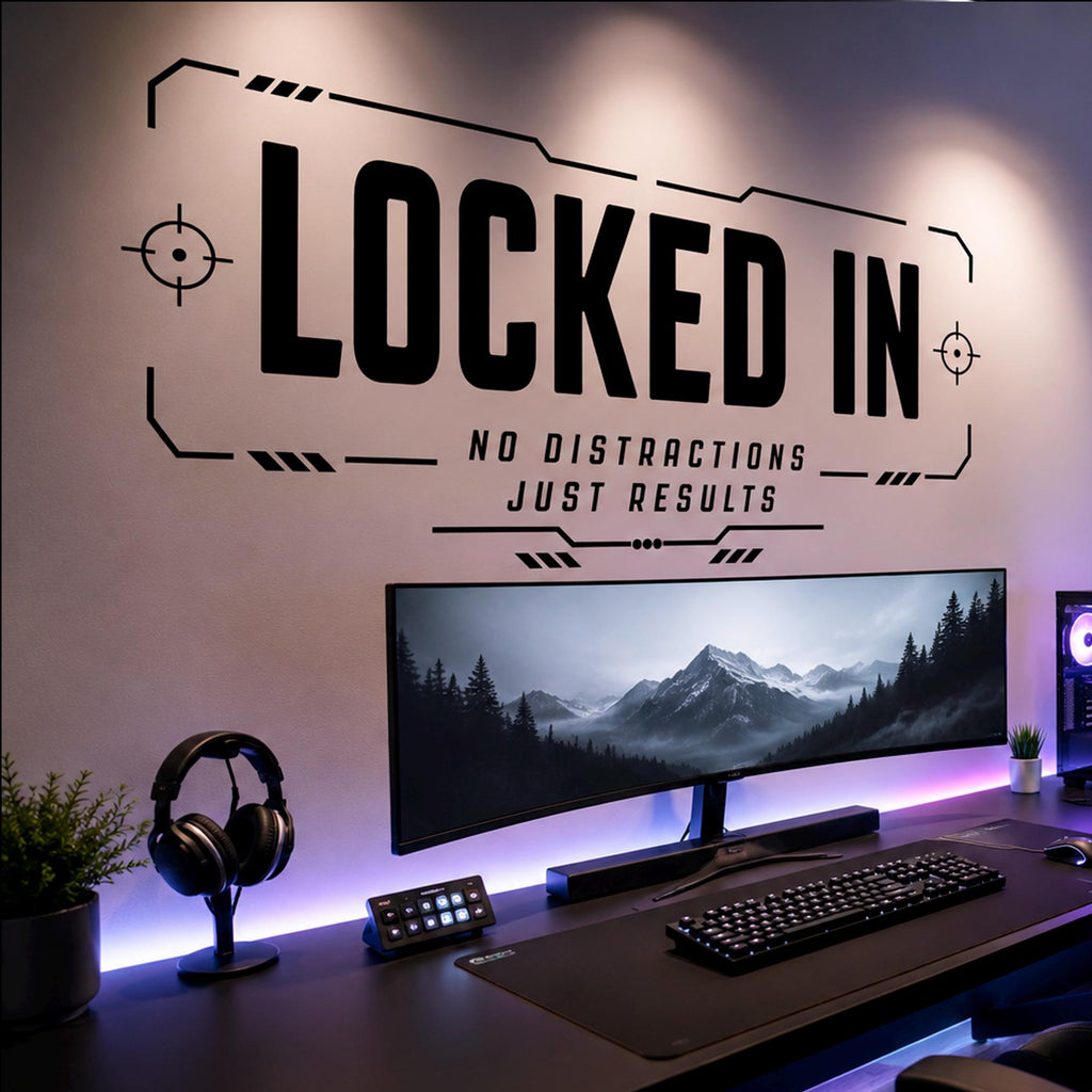 Locked In Gaming Wall Decal, Esports Gamer Room Decor, Streamer Battlestation Sticker