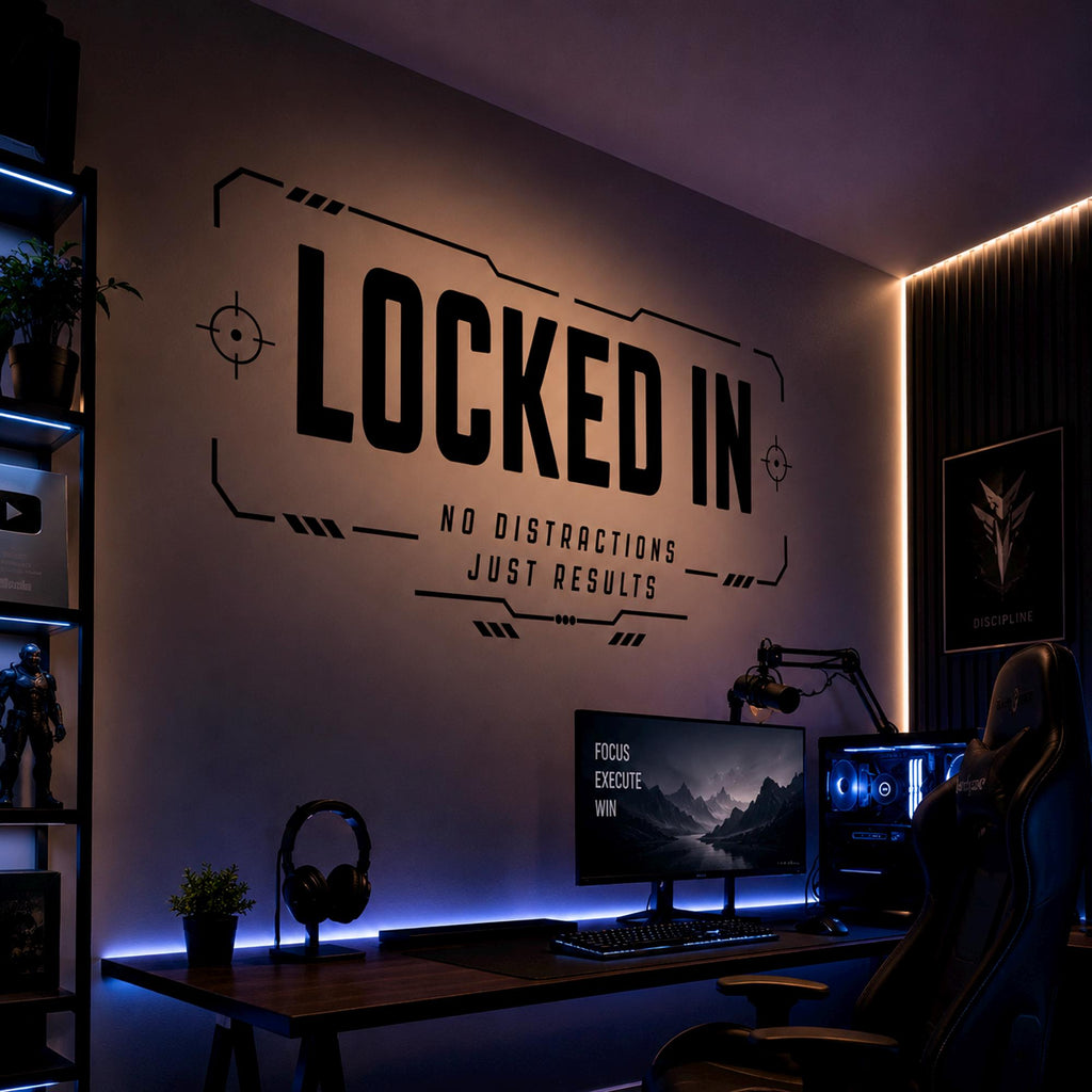 Locked In Gaming Wall Decal, Esports Gamer Room Decor, Streamer Battlestation Sticker