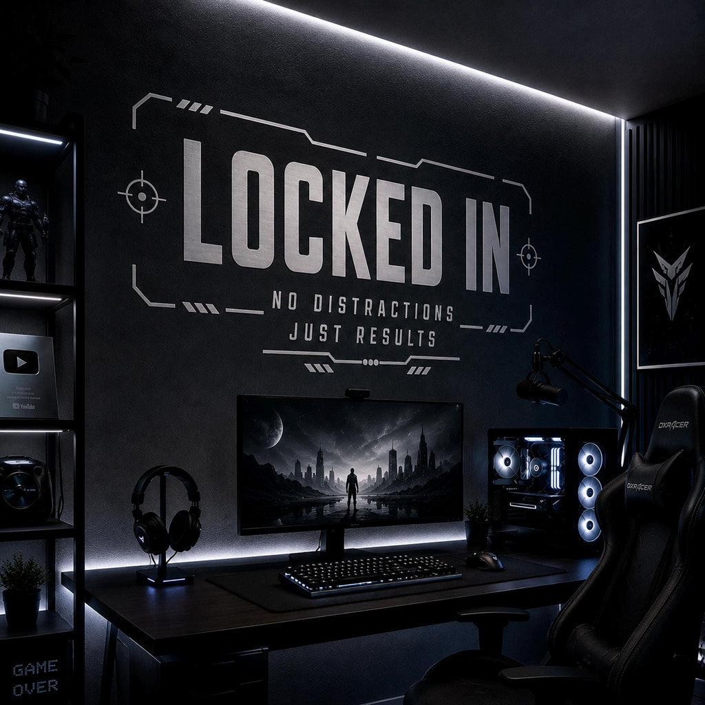 Locked In Gaming Wall Decal, Esports Gamer Room Decor, Streamer Battlestation Sticker