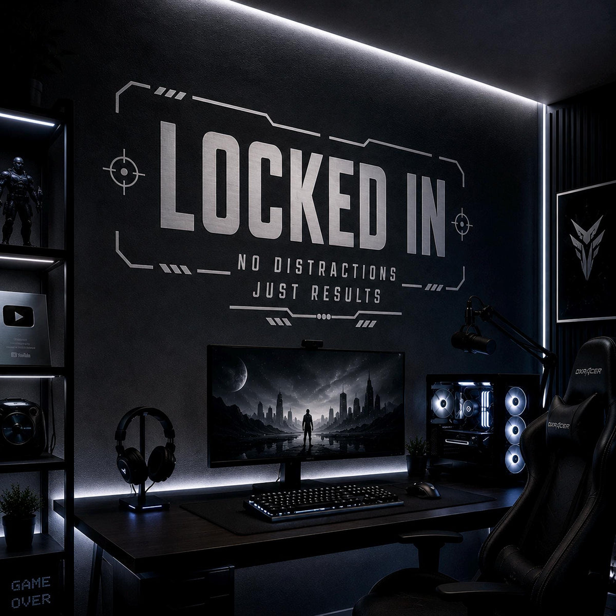 Locked In Gaming Wall Decal, Esports Gamer Room Decor, Streamer Battlestation Sticker