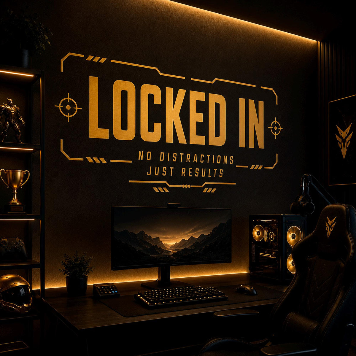 Locked In Gaming Wall Decal, Esports Gamer Room Decor, Streamer Battlestation Sticker