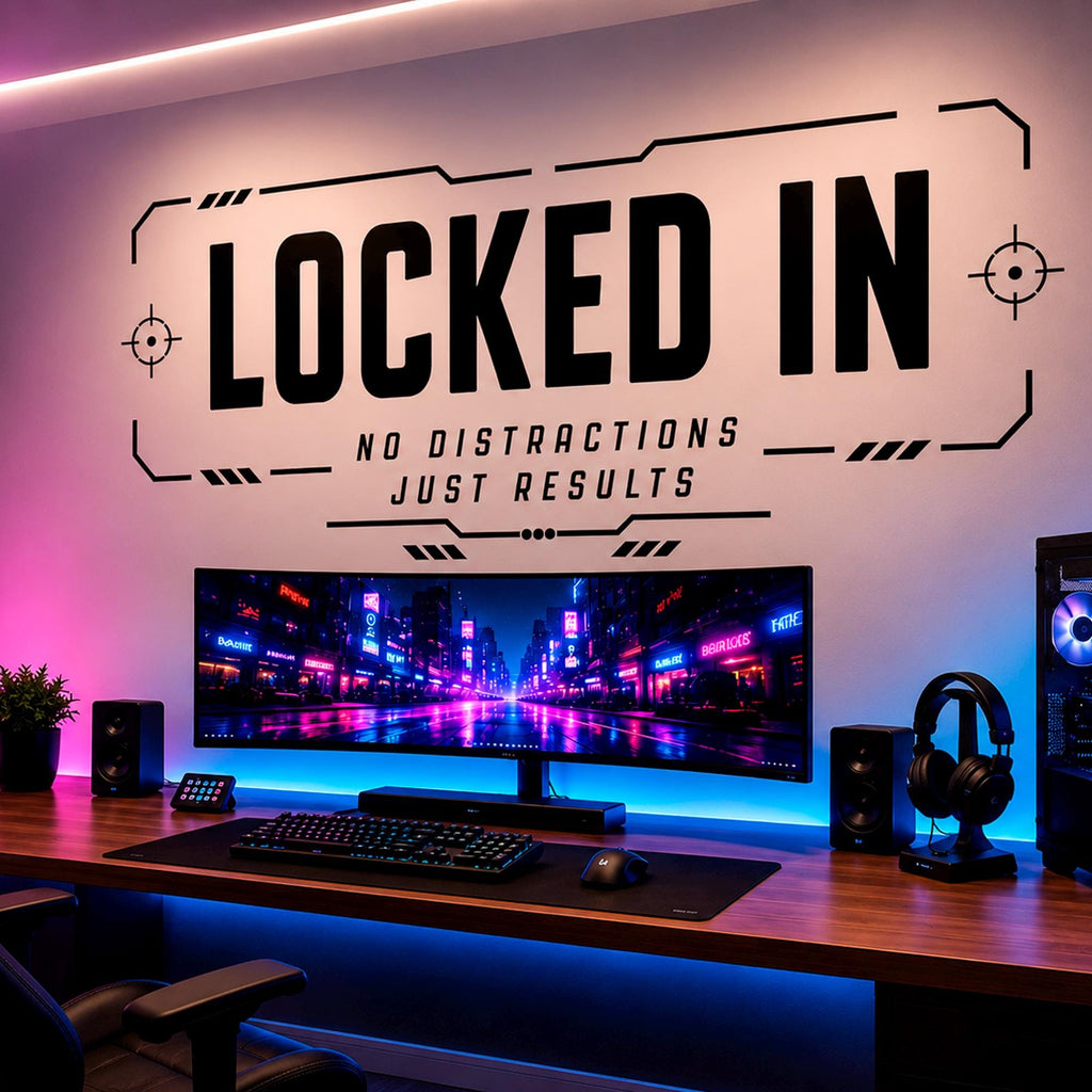Locked In Gaming Wall Decal, Esports Gamer Room Decor, Streamer Battlestation Sticker