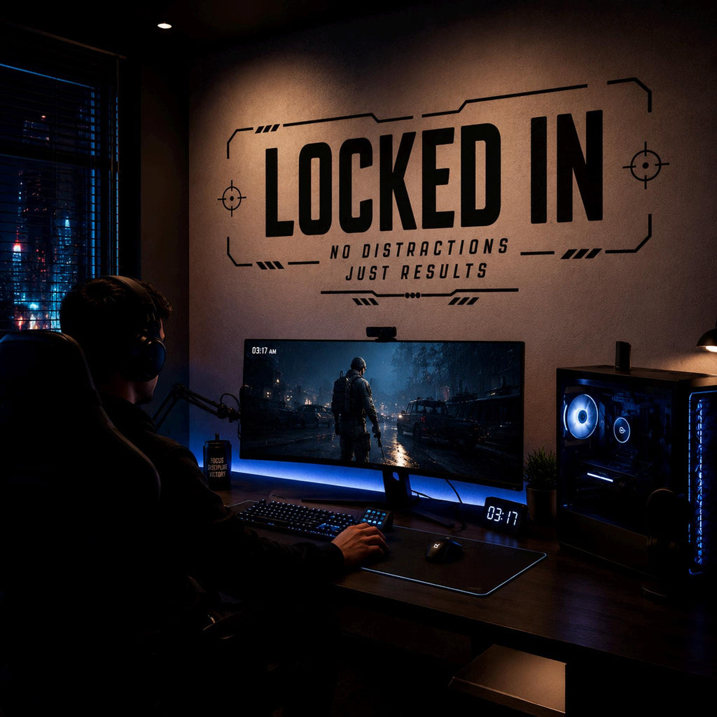 Locked In Gaming Wall Decal, Esports Gamer Room Decor, Streamer Battlestation Sticker