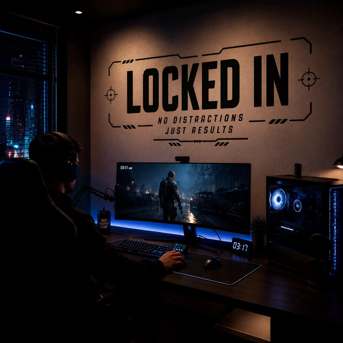 Locked In Gaming Wall Decal, Esports Gamer Room Decor, Streamer Battlestation Sticker