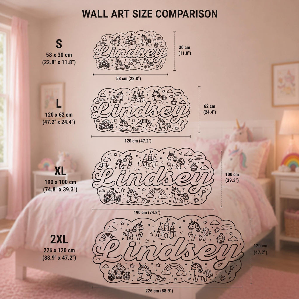 Personalized Unicorn Wall Decal for Girls Room, Custom Name Nursery & Playroom Decor