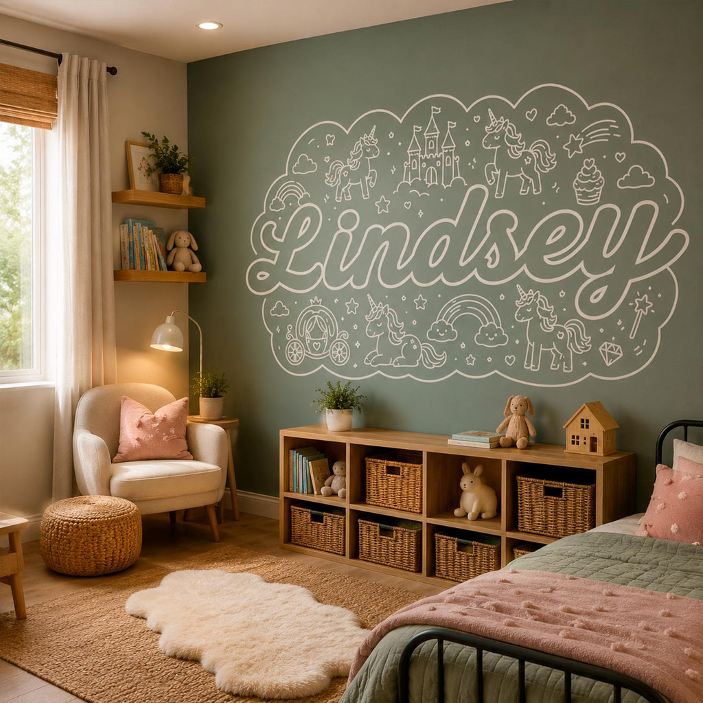 Personalized Unicorn Wall Decal for Girls Room, Custom Name Nursery & Playroom Decor