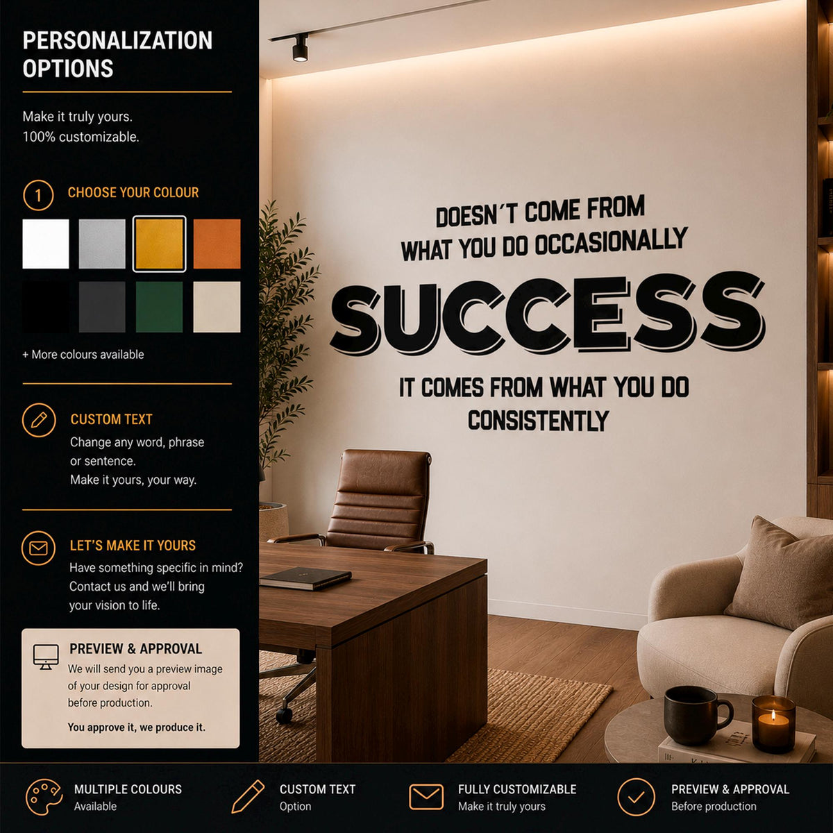 Office Wall Decal: Success Comes From Consistency Motivational Quote