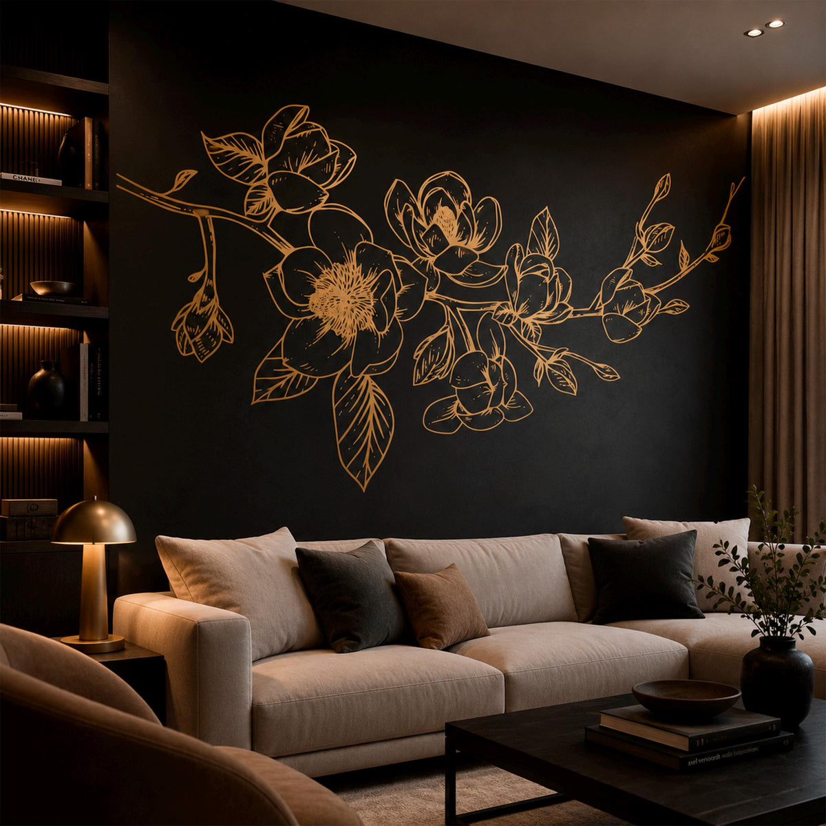 Magnolia Floral Wall Decal: Botanical Corner Art for Bedroom