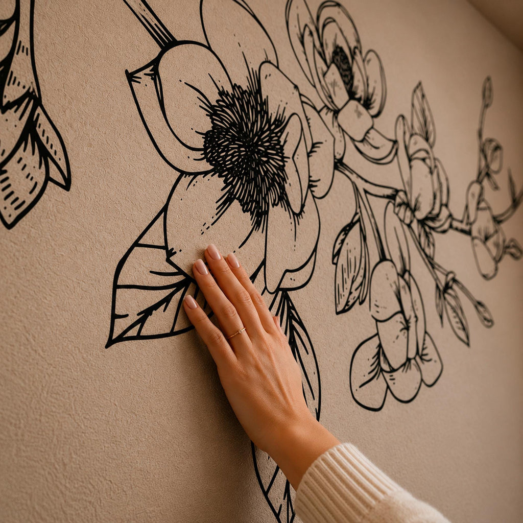 Magnolia Floral Wall Decal: Botanical Corner Art for Bedroom