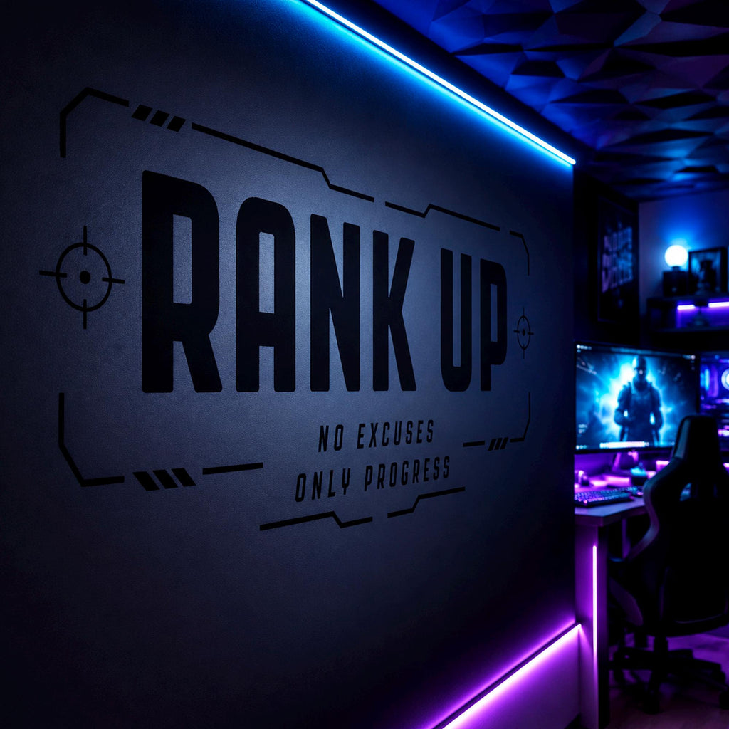 Rank Up Gaming Wall Decal, Esports Gamer Room Decor, Streamer Battlestation Sticker