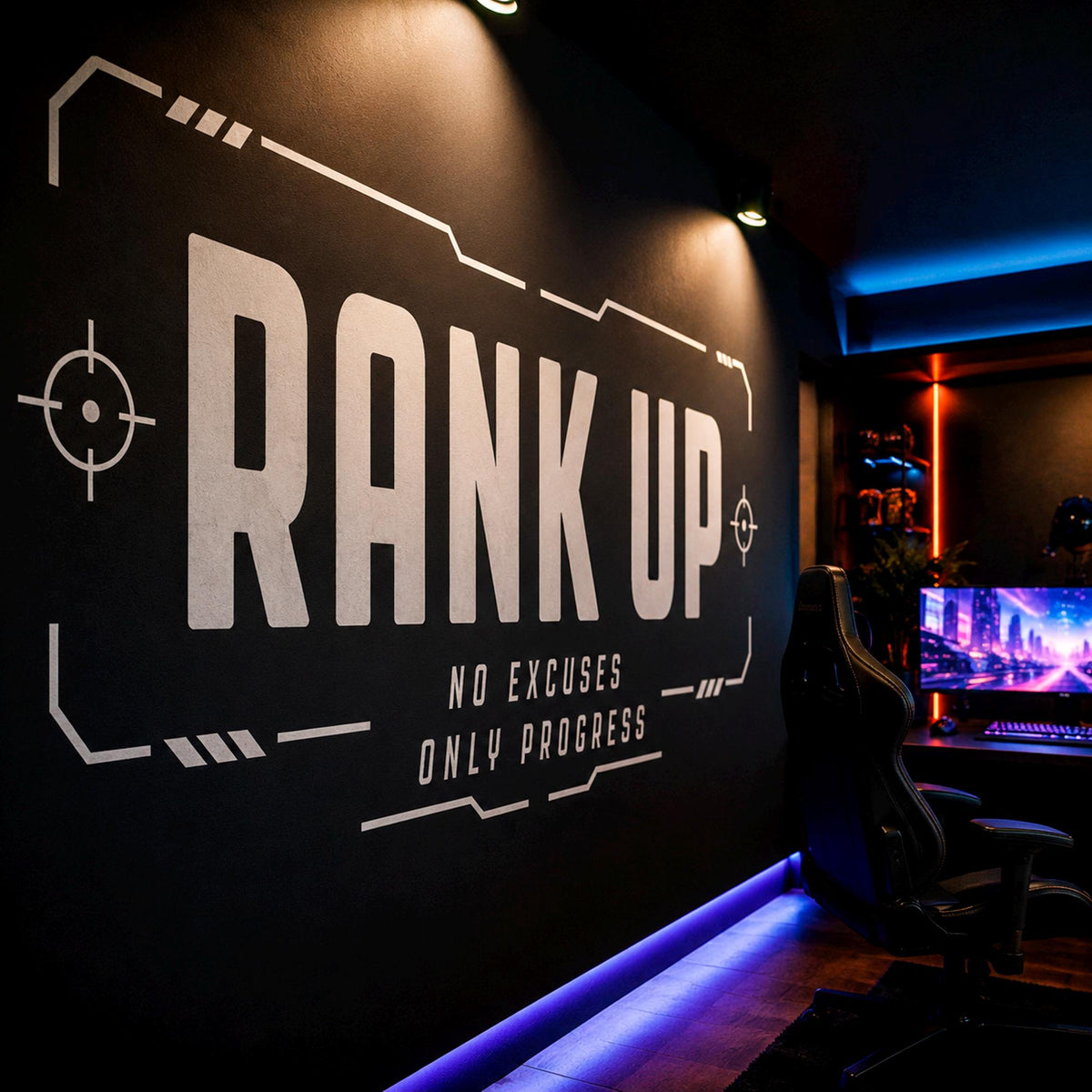 Rank Up Gaming Wall Decal, Esports Gamer Room Decor, Streamer Battlestation Sticker