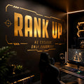 Rank Up Gaming Wall Decal, Esports Gamer Room Decor, Streamer Battlestation Sticker