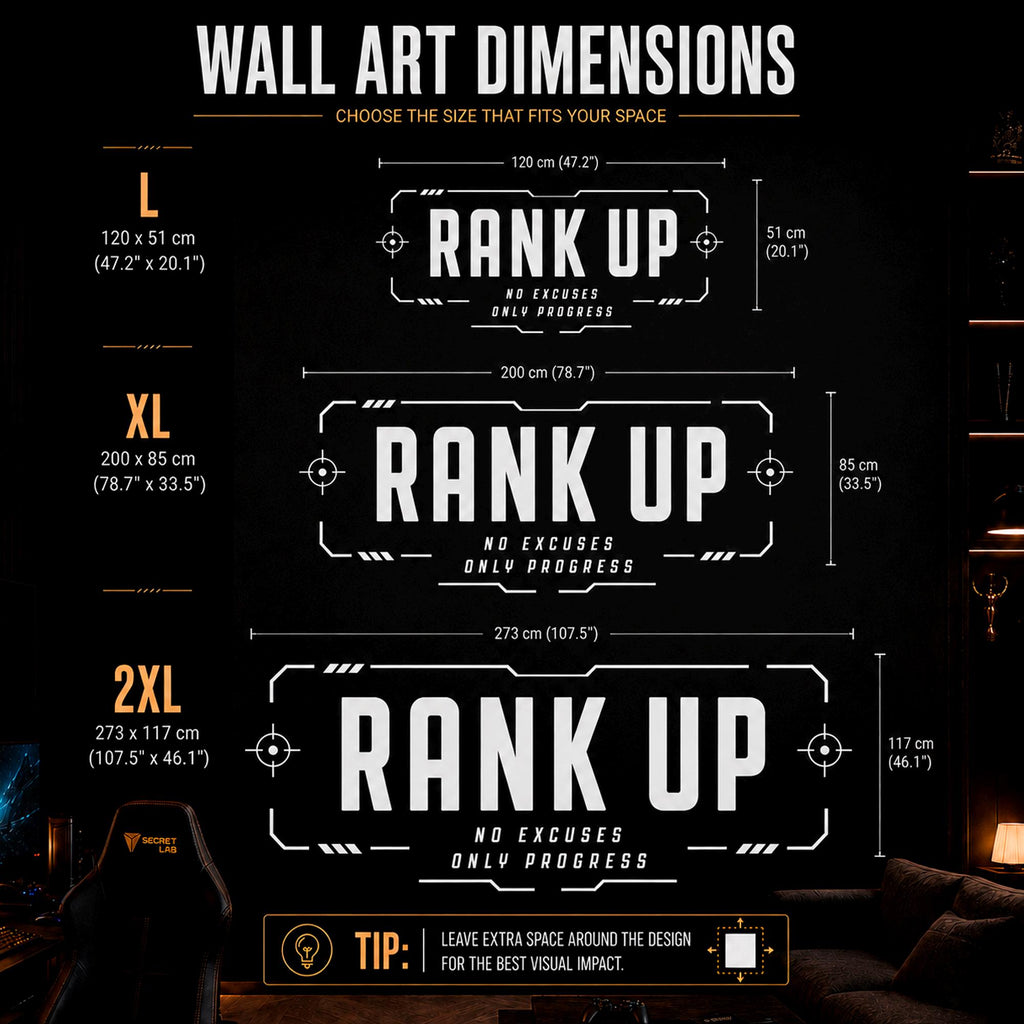 Rank Up Gaming Wall Decal, Esports Gamer Room Decor, Streamer Battlestation Sticker