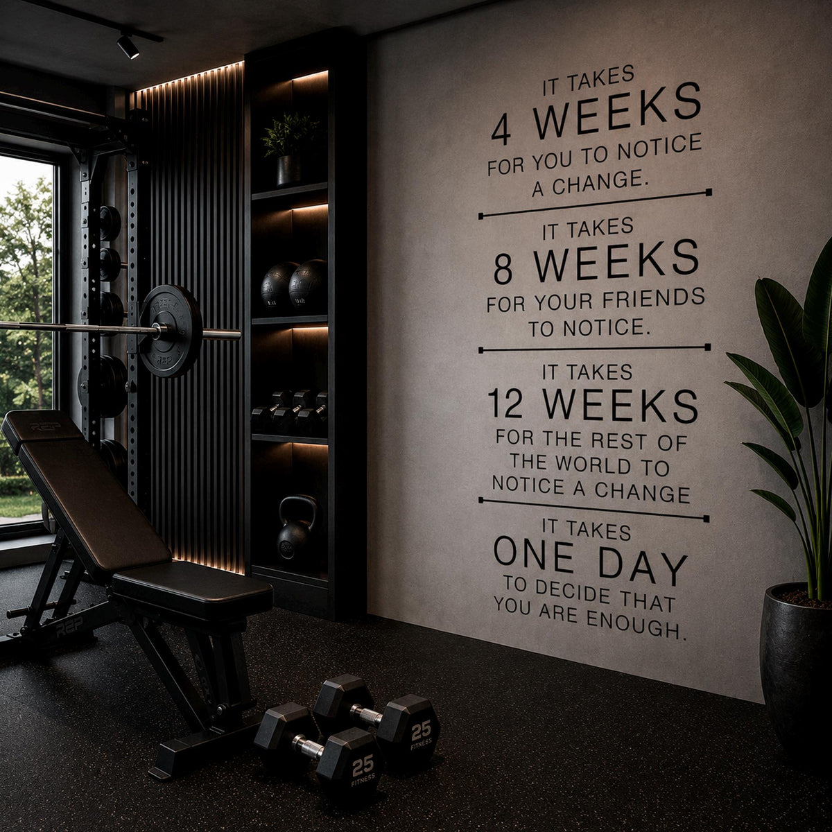 Motivational Gym Wall Decal, Fitness Quote Vinyl Sticker, Home Workout Art Sign