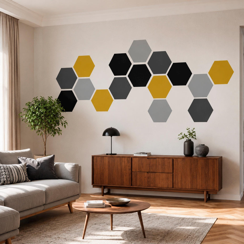 Hexagon Wall Decals, Removable Geometric Wall Stickers, Mid Century Modern Home Decor, Custom Vinyl Art, Office Wall Decor