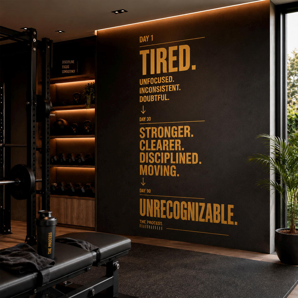 Process Gym Wall Decal, Motivational Vinyl Sticker for Home Gym Decor, Tired to Unrecognizable Workout Wall Art, Fitness Quote Sign