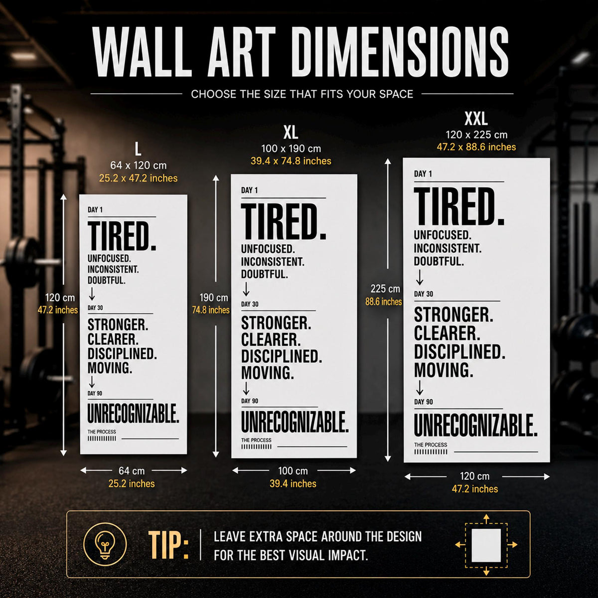 Process Gym Wall Decal, Motivational Vinyl Sticker for Home Gym Decor, Tired to Unrecognizable Workout Wall Art, Fitness Quote Sign