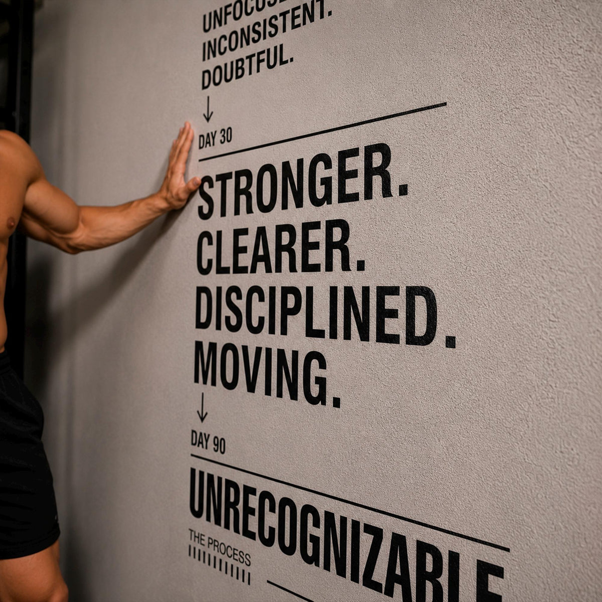Process Gym Wall Decal, Motivational Vinyl Sticker for Home Gym Decor, Tired to Unrecognizable Workout Wall Art, Fitness Quote Sign