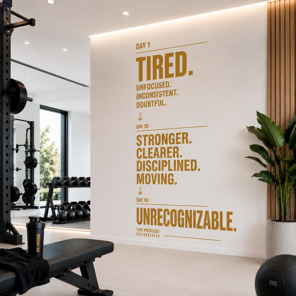 Process Gym Wall Decal, Motivational Vinyl Sticker for Home Gym Decor, Tired to Unrecognizable Workout Wall Art, Fitness Quote Sign