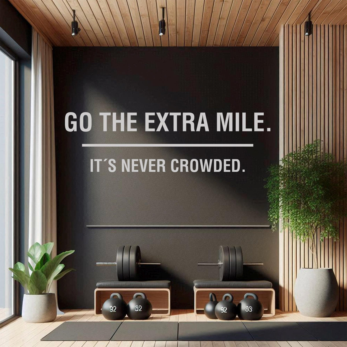 Gym Wall Decal Quote, Go The Extra Mile It's Never Crowded, Motivational Vinyl Sticker for Office