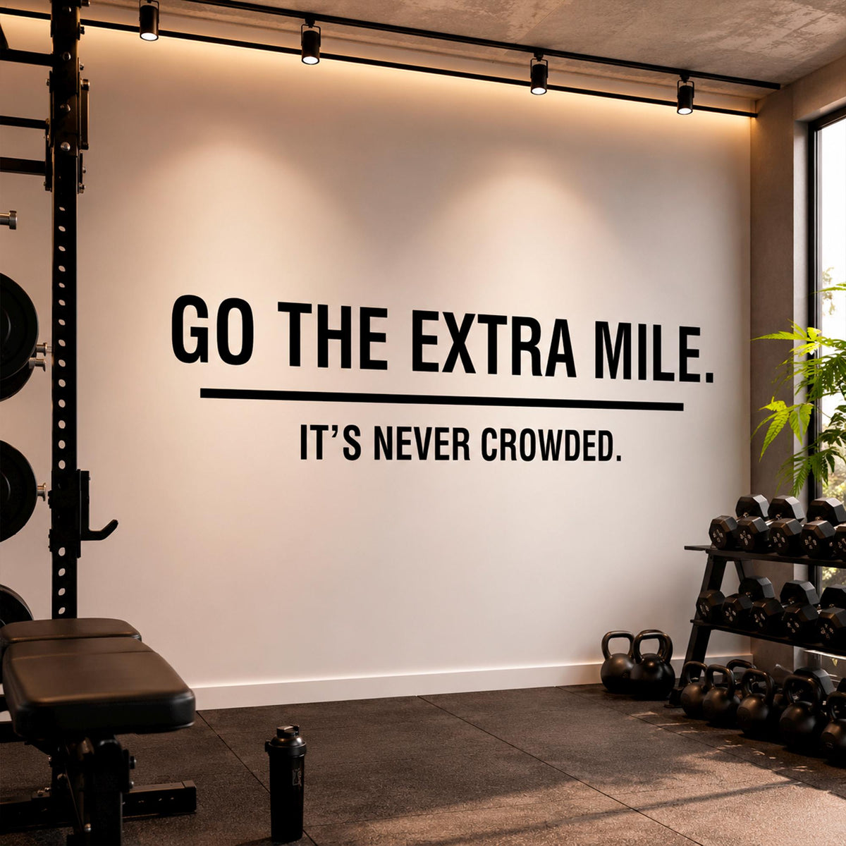 Gym Wall Decal Quote, Go The Extra Mile It's Never Crowded, Motivational Vinyl Sticker for Office