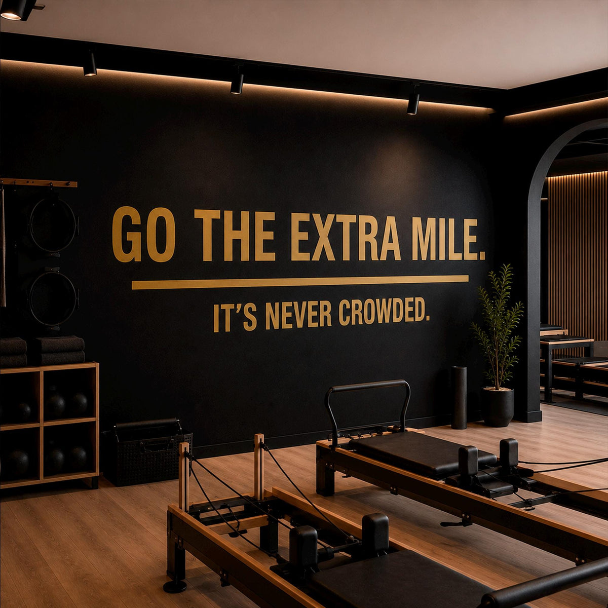 Gym Wall Decal Quote, Go The Extra Mile It's Never Crowded, Motivational Vinyl Sticker for Office