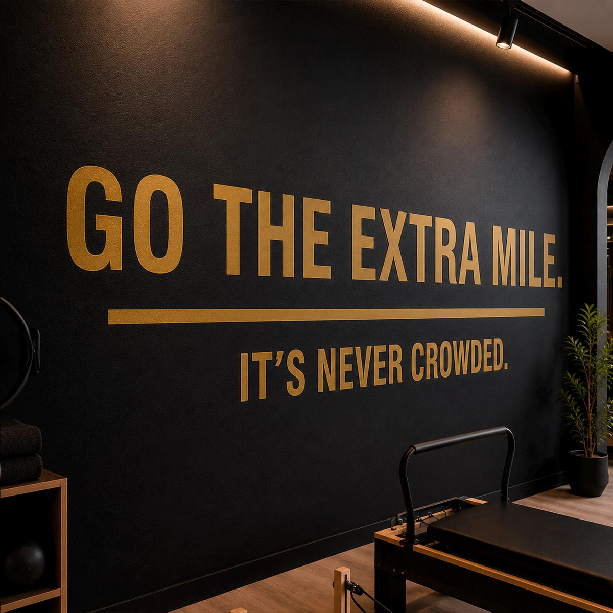 Gym Wall Decal Quote, Go The Extra Mile It's Never Crowded, Motivational Vinyl Sticker for Office