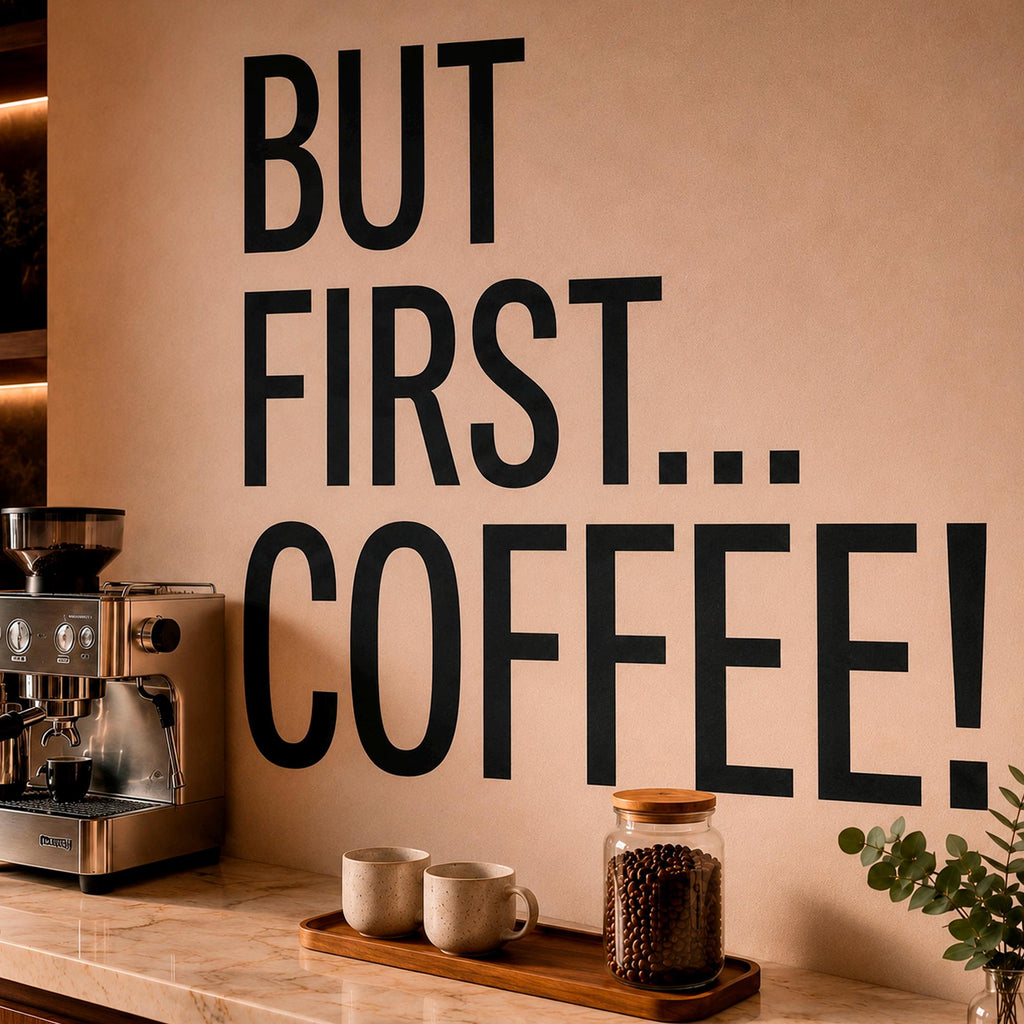 But First Coffee Wall Decal, Coffee Quote Vinyl Sticker for Home Office Decor, Kitchen Coffee Bar Wall Art, Coffee Lover Gift Sign