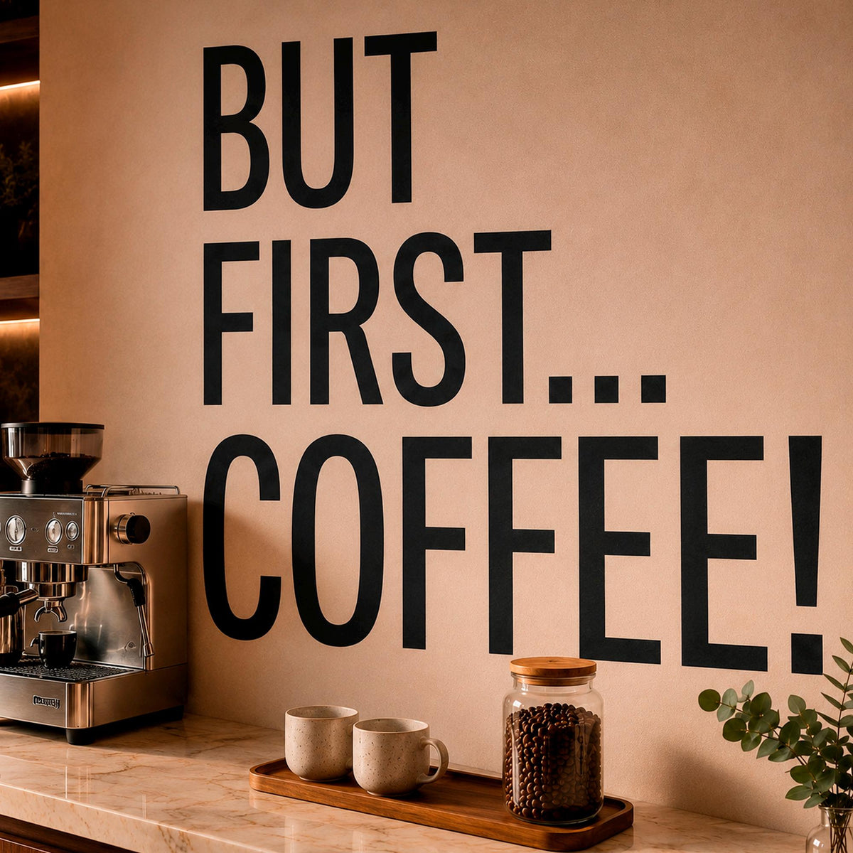 But First Coffee Wall Decal, Coffee Quote Vinyl Sticker for Home Office Decor, Kitchen Coffee Bar Wall Art, Coffee Lover Gift Sign