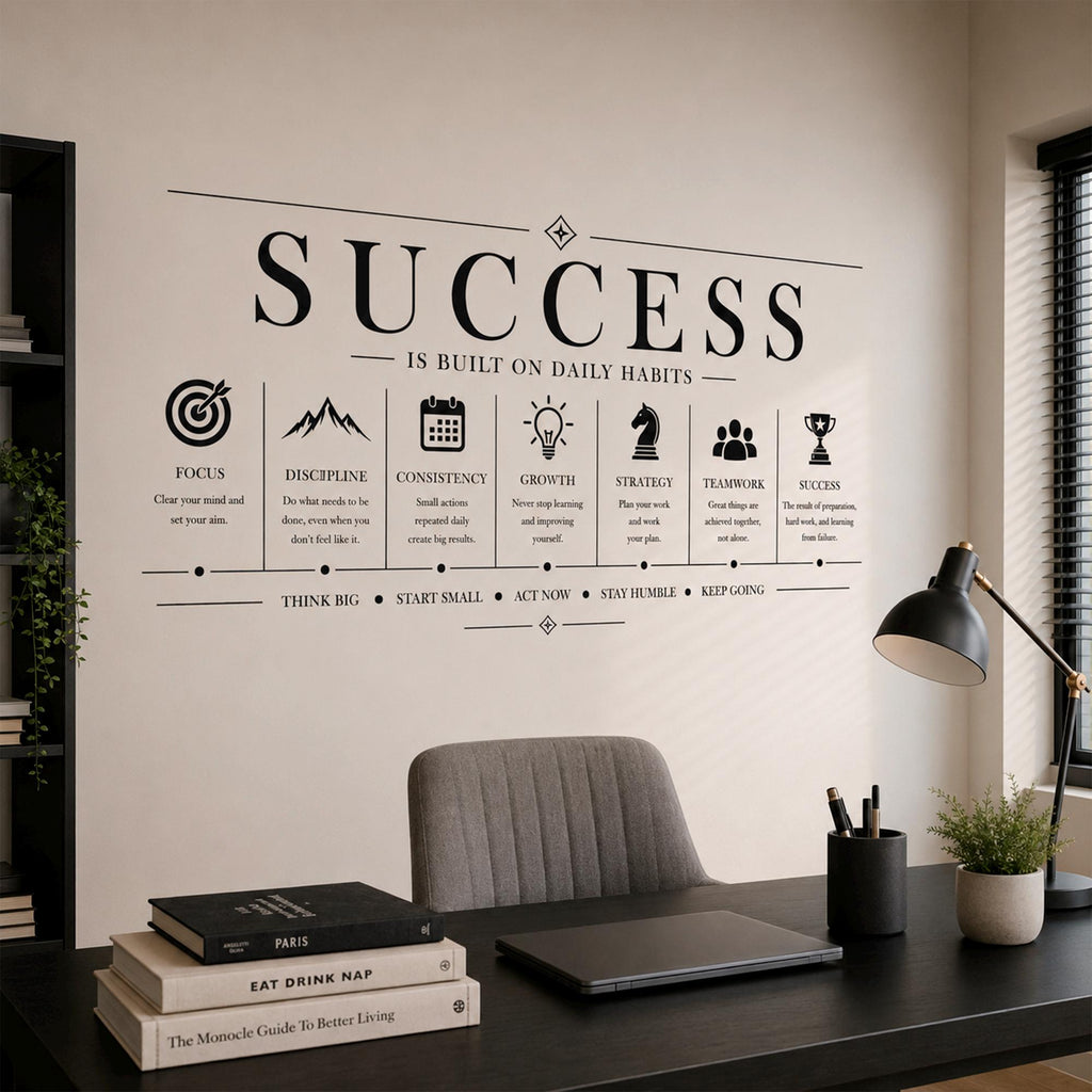 Motivational Office Wall Decal, Success Business Sticker, Productivity Quote Art
