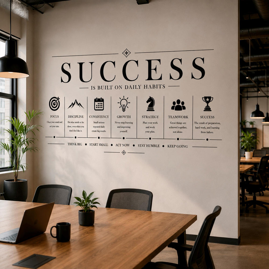 Motivational Office Wall Decal, Success Business Sticker, Productivity Quote Art