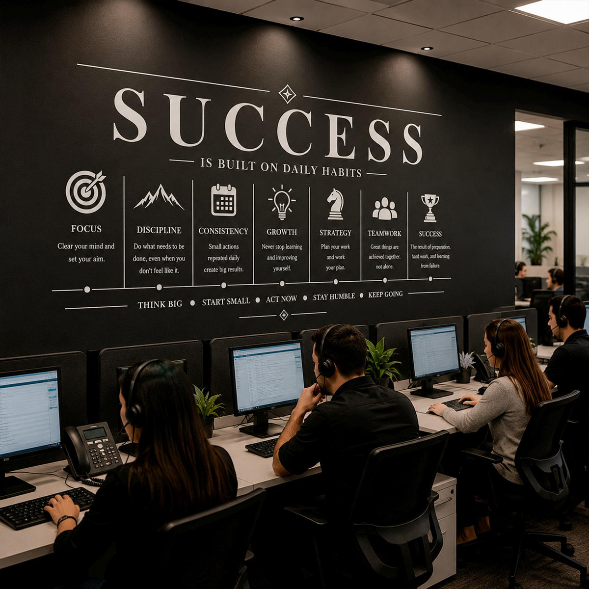Motivational Office Wall Decal, Success Business Sticker, Productivity Quote Art