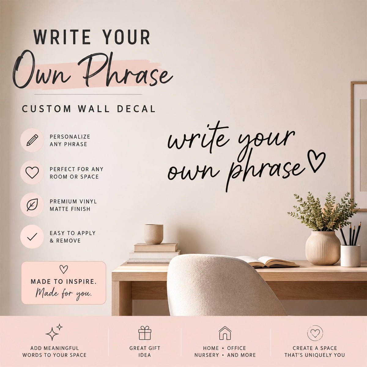 Custom Vinyl Wall Decal, Personalized Quote Sticker, Matte Finish Office Decor Sign