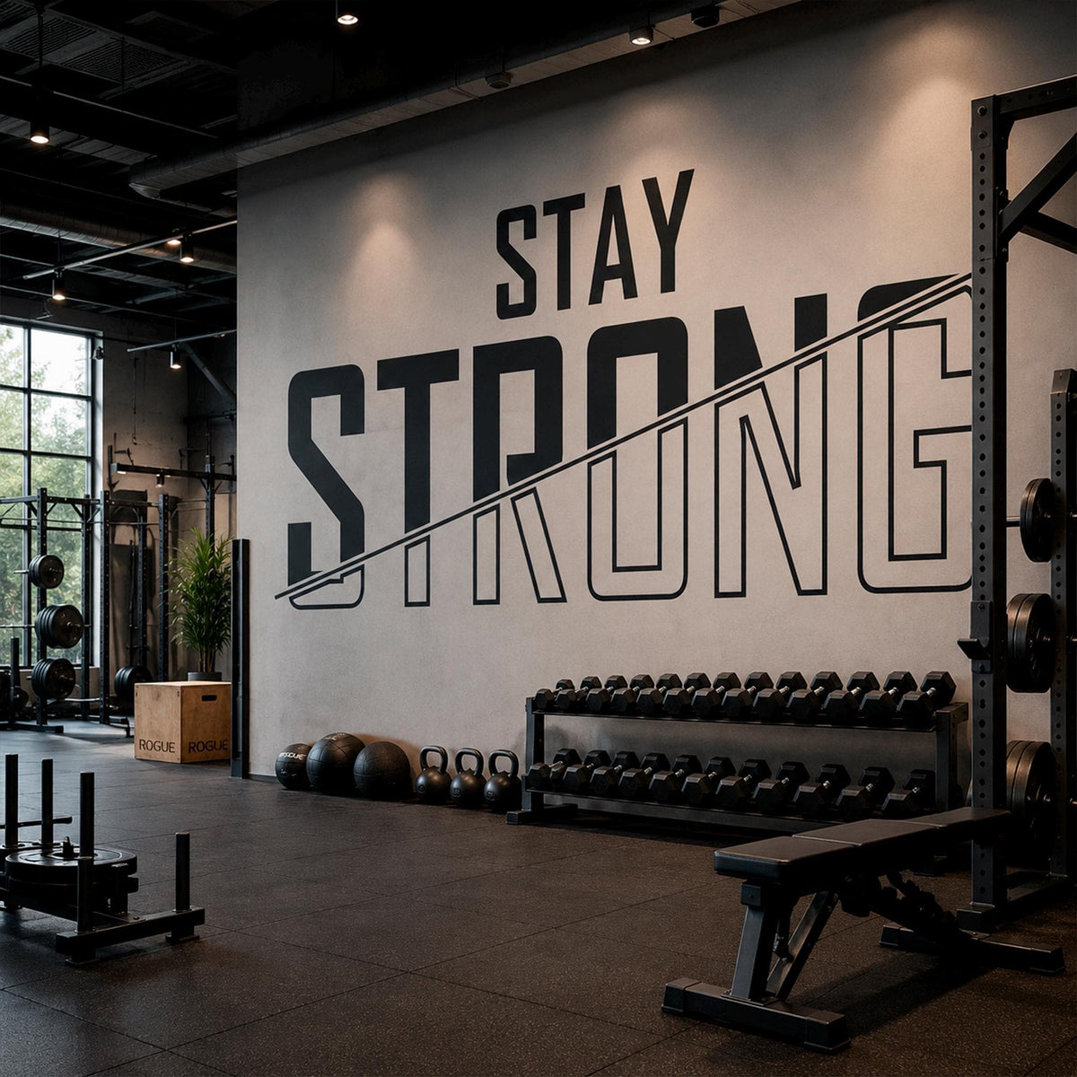 Stay Strong Gym Wall Decal: Large Motivational Quote for Home Gym