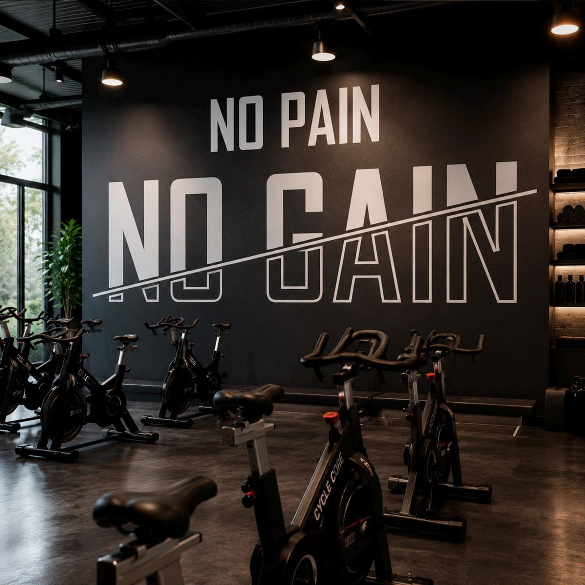 Motivational Gym Wall Decal, "No Pain No Gain" Vinyl Sticker, Home Bodybuilding Art
