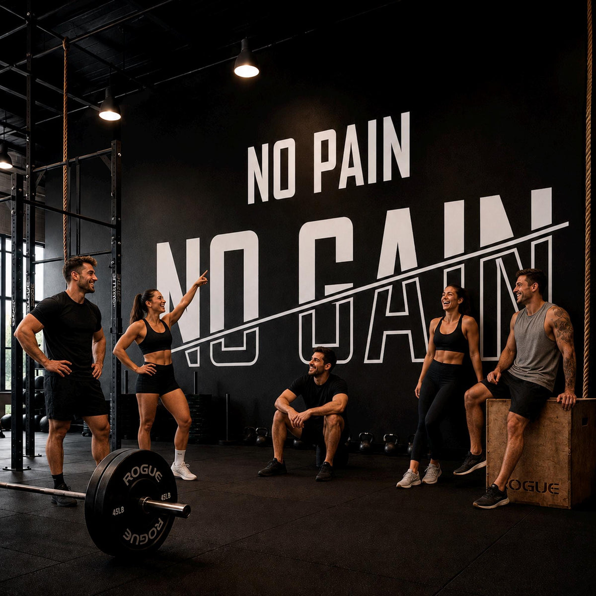 Motivational Gym Wall Decal, "No Pain No Gain" Vinyl Sticker, Home Bodybuilding Art